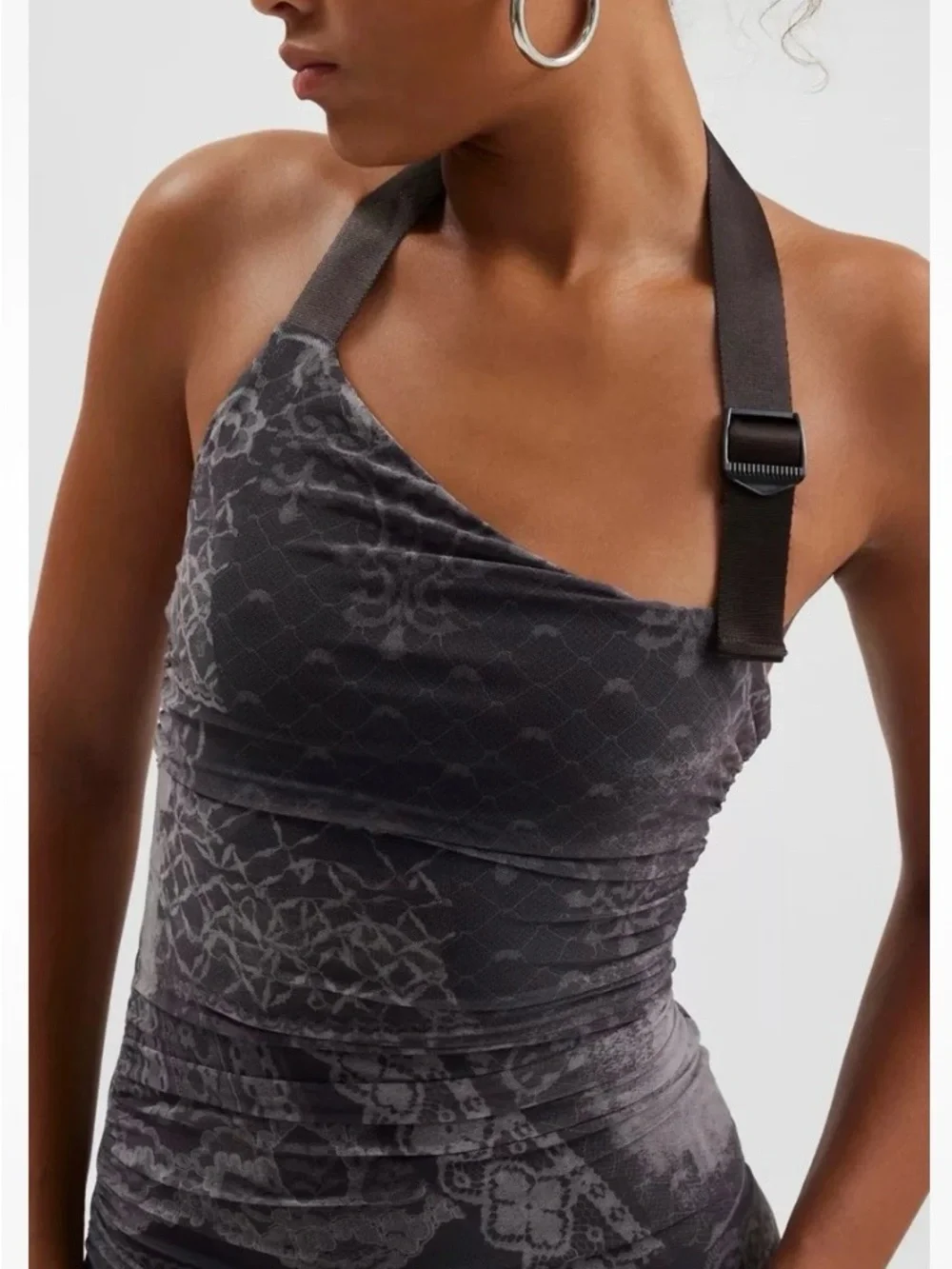 silence + noise Charcoal Halter Lace-Print Midi Dress